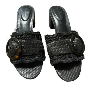 👡✨ Bandolino Black Woven Buckle Heeled Sandals Women’s Size 8.5 Chic‎ ✨👡